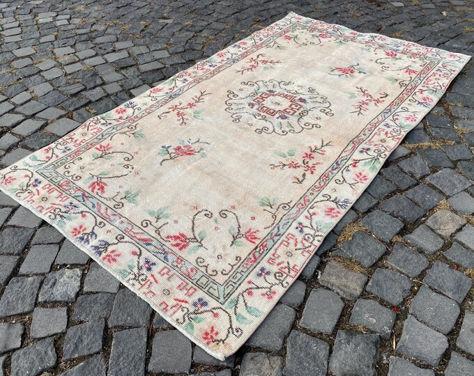 Turkish rug, Vintage rug,  Area rug , Wool rug,  Boho decor, Handmade Carpet | 110 x 197 cm = 3,6 x 6,4 ft