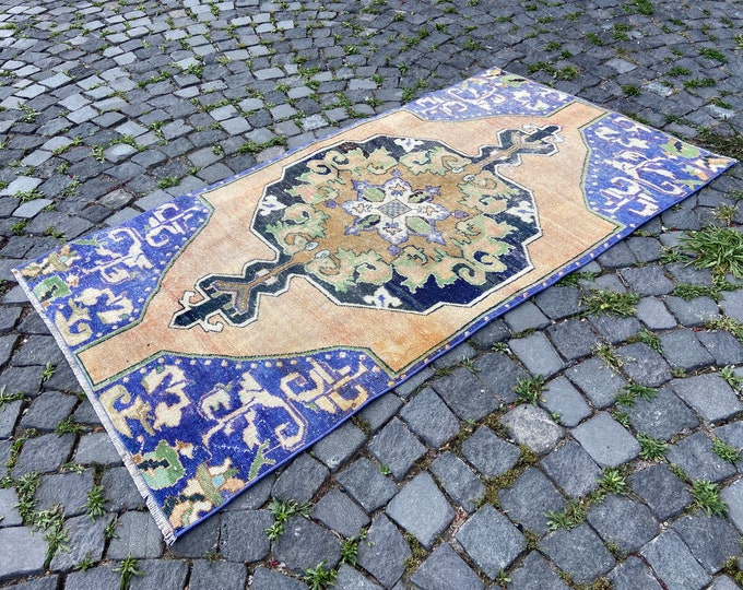 Turkish vintage rug, Bohemian wool rug, Oriental rug, Area rug, Bathroom rug, Decor rug, Carpet 101 x 190 cm = 3,3 x 6,2 ft