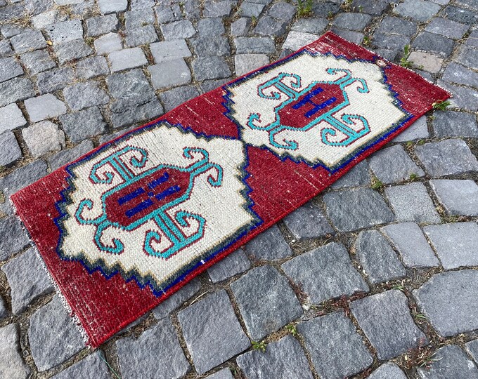 Turkish rug, Vintage rug, Small Rug, Doormat, Home decor, Wool rug, Handmade rug, Carpet, Kilim | 42 x 94 cm = 1,3 x 3,0 ft