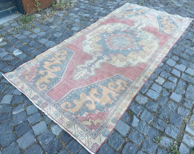 housewarming rug handmade rug turkish rug  vintage runner rug antique rug  gift for mom  farmhouse rug 122 x 265 cm = 4,0 x 8,6 ft