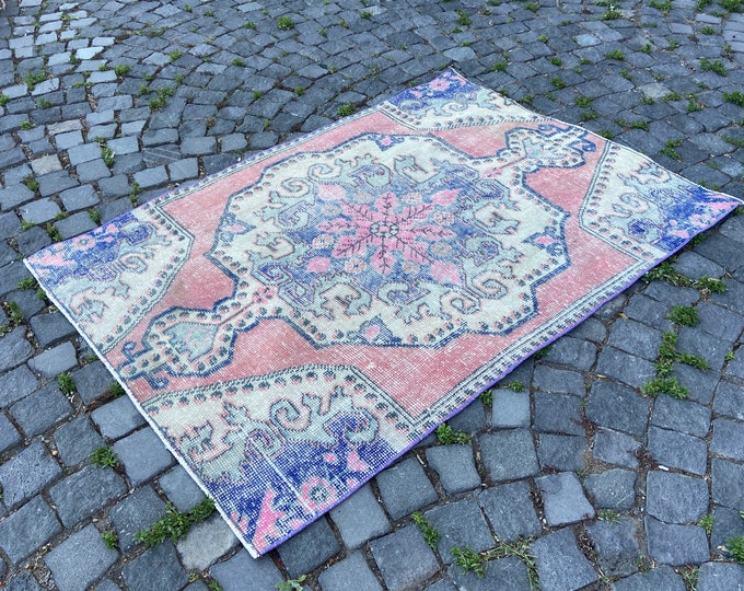 Vintage area rugs, Turkish handmade rug, Bohemian rug, Living room rug, Carpet, Kitchen rug 112 x 156 cm = 3,6 x 5,1 ft