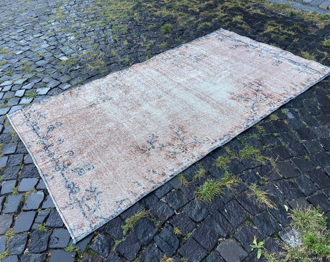 4,2 x 7,7 ft, Distressed rug, Handmade area rug, Bohemian wool rug, Turkish rug, Oushak rug, Carpet | 130 x 237 cm