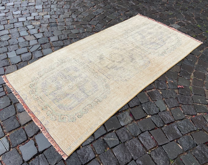 Kitchen rug, Turkish rug, Vintage rug, Runner Rug, Hallway rug, Wool rug, Handmade rug, Carpet, Kilim | 97 x 192 cm