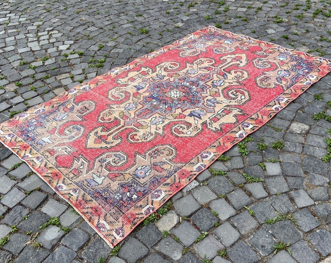 Turkish rug, Vintage small rug, %100 wool handmade, Kitchen rug, Bedroom Carpet,  130 x 220 cm = 4,2 x 7,2 ft