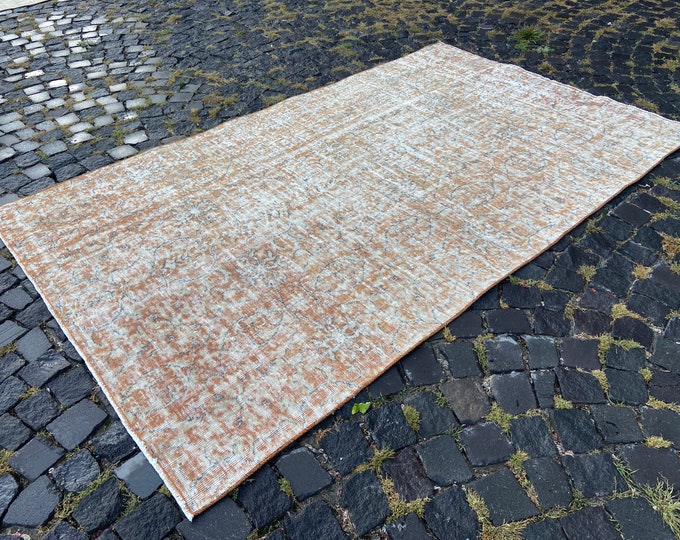 Turkish handmade rug, Bohemian wool rug, Vintage home decor, Large carpet, Living room rug, Distressed rug | 151 x 242 cm = 4,9 x 7,9 ft