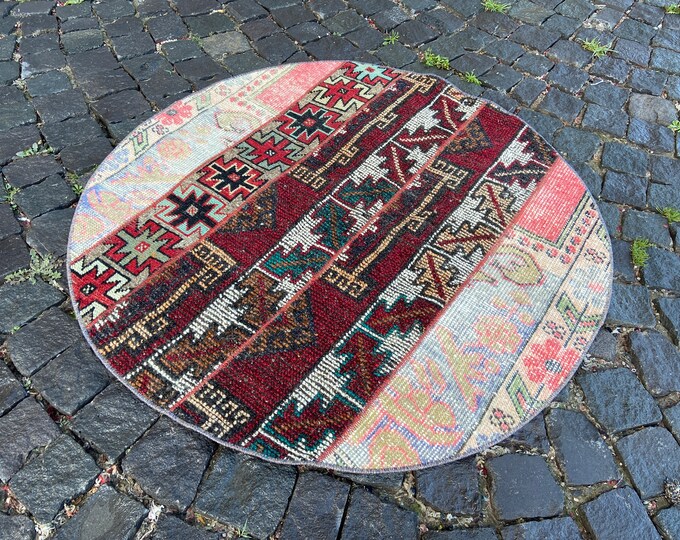 Area Rug, Turkish rug, Home decor, Vintage rug, Wool rug, Handmade rug, Carpet, Kilim | 104 x 104 cm = 3,4 x 3,4 ft