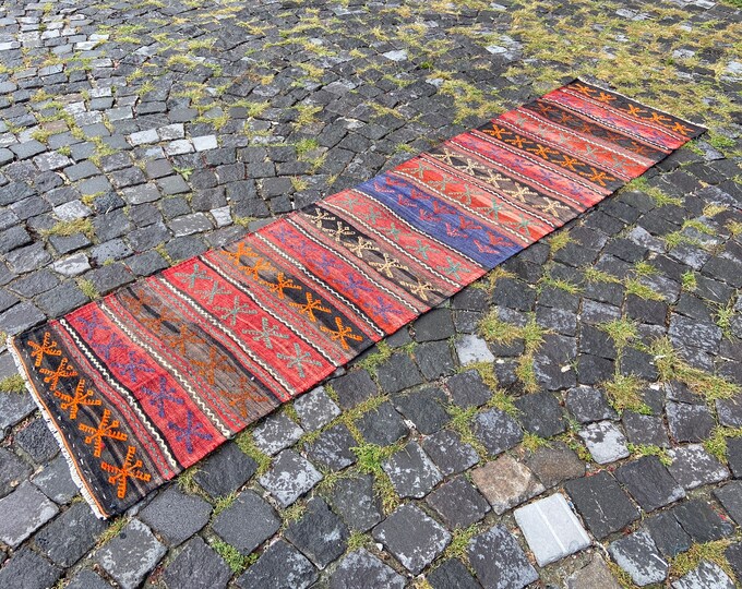 Boho rug, Turkish kilim, Natural dyed rug, Wool rug, Handmade kilim, Carpet, Decor rug, Bohemian kilim | 60 x 242 cm = 1,9 x 7,9 ft