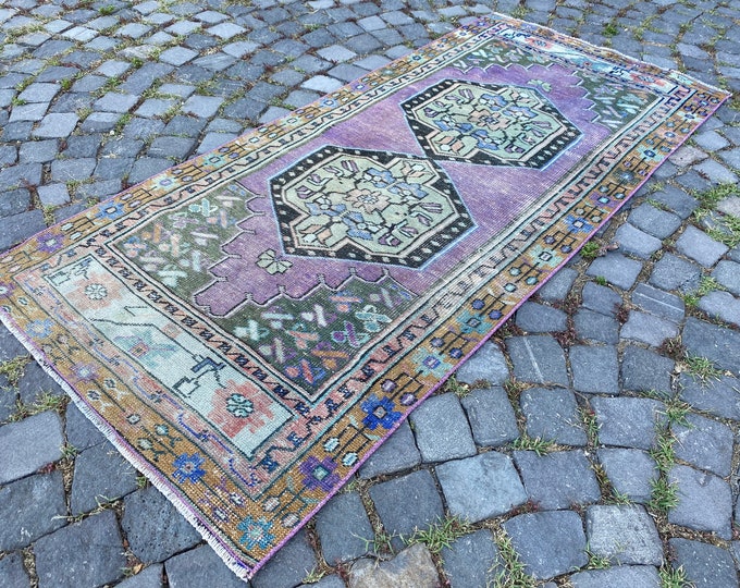 Wool rug, Runner rug, Bohemian rug, Vintage rug, Turkish rug, Decor rug,Carpet, Anatolian rug | 89 x 190 cm = 2,9 x 6,2 ft