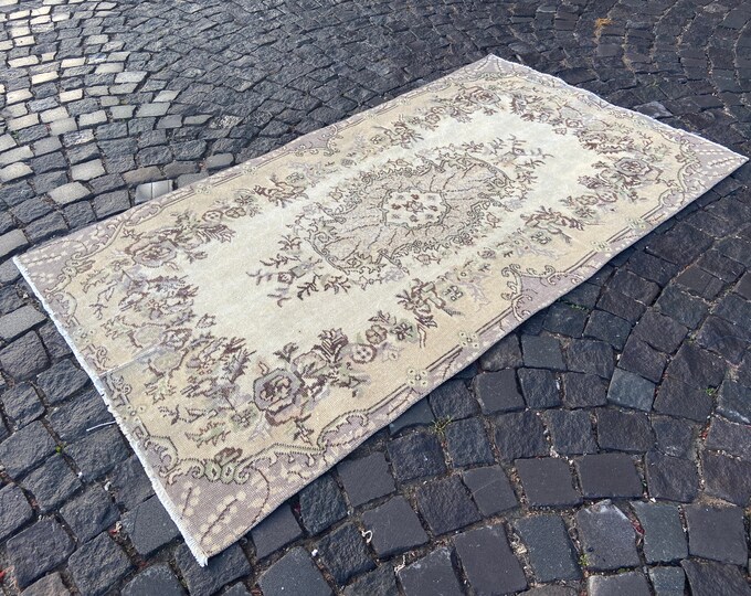 Handmade rug, Wool rug, Bohemian rug, Vintage rug, Turkish rug, Organic rug, Carpet, Kilim | 111 x 196 cm = 3,6 x 6,4 ft