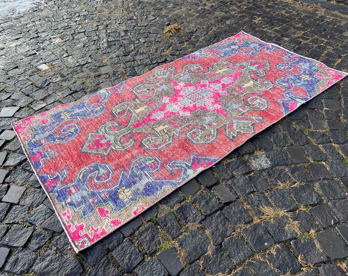 Turkish area rug, Handmade wool rug, Bohemian area rug, Living room rug, Kitchen rug | 103 x 205 cm = 3,3 x 6,7 ft