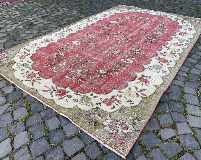 Bohemian large rug, Turkish large rug, Vintage rug, Oushak rug, Decor rug, Carpet | 180 x 298 cm = 5,9 x 9,7 ft