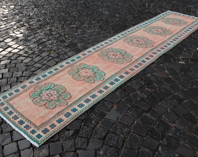 Runner Rug, Turkish rug, Vintage rug, Hallway rug, Wool rug, Handmade rug, Carpet, Kilim, Home decor | 80 x 345 cm = 2,6 x 11,3 ft