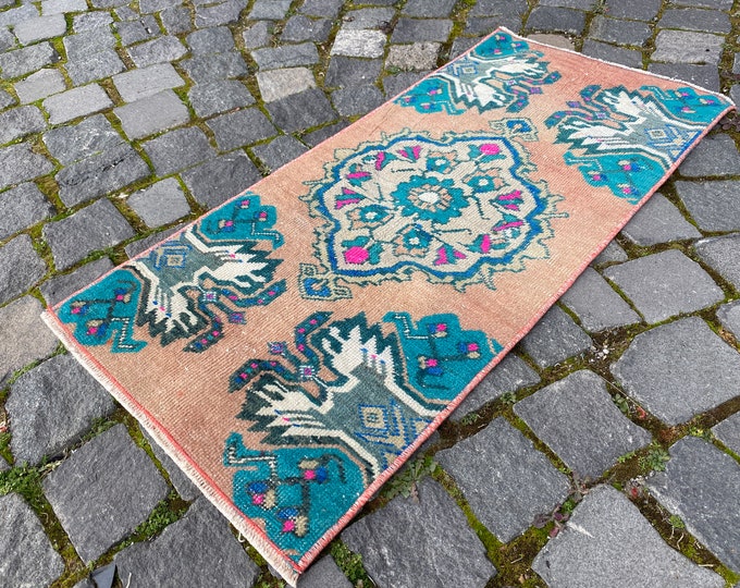 Turkish rug, Vintage rug, Small Rug, Doormat, Home decor, Wool rug, Handmade rug, Carpet, Kilim 43 x 91 cm = 1,4 x 2,9 ft