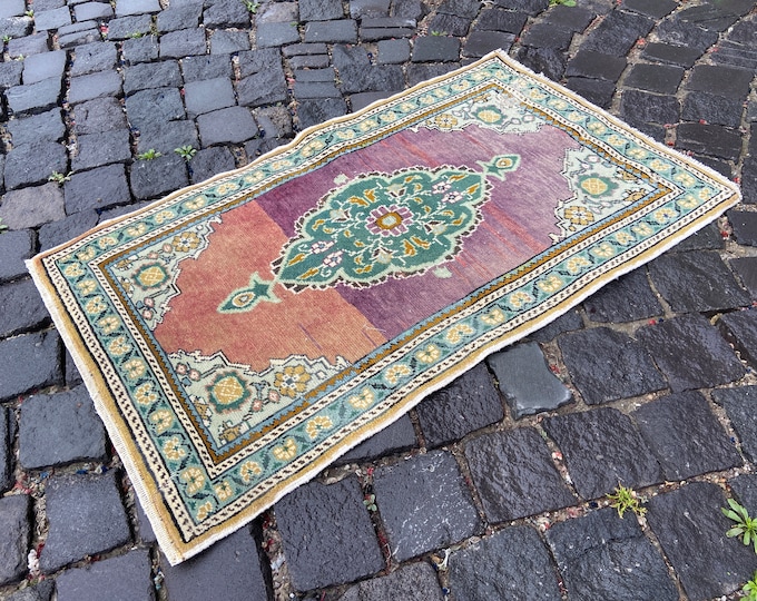 Doormat, Turkish rug, Vintage rug, Small Rug, Home decor, Wool rug, Handmade rug, Carpet | 56 x 95 cm = 1,8 x 3,1 ft