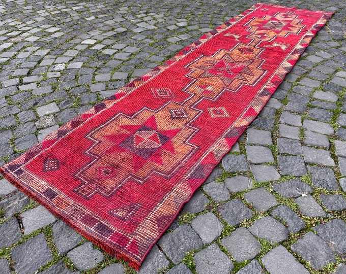 Vintage Rug, Runner Rug, Turkish Rug,  Hallway Rug, Wool Rug, Handmade Rug, Carpet, Kilim, Home Decor | 71 x 279 cm = 2,3 x 9,1 ft