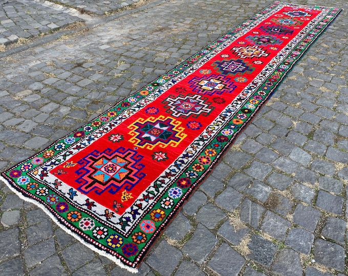 Runner Rug, Turkish rug, Vintage rug, Hallway rug, Wool rug, Handmade rug, Carpet, Kilim, Home decor | 83 x 392 cm = 2,7 x 12,8 ft