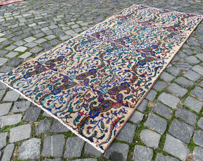 Brown handmade rug, Turkish vintage rug, Bohemian rug, Carpet, Kitchen rug, Entryway rug | 97 x 210 cm = 3,1 x 6,8 ft