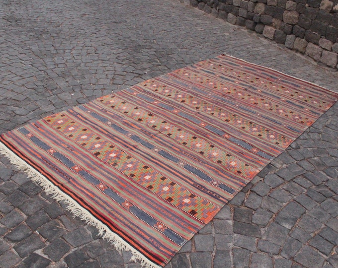 Oushak kilim rug, Turkish large Kilim, Kilim, Vintage kilim, Handmade kilim, Large kilim, Area wool kilim 184 x 347 cm = 5,9 ft x 11,2 ft