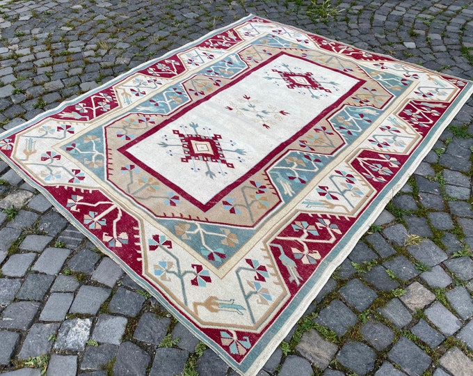 Turkish rug, Handmade rug, Carpet, Vintage rug, Bohemian rug, Home decor, Boho decor | 176 x 220 cm = 5,7 x 7,2 ft