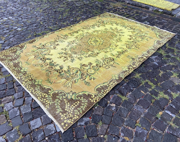 Overdyed rug, Turkish rug, Large rug, Vintage rug, Wool rug, Handmade rug, Carpet, Kilim, Home decor | 174 x 270 cm = 5,7 x 8,8 ft