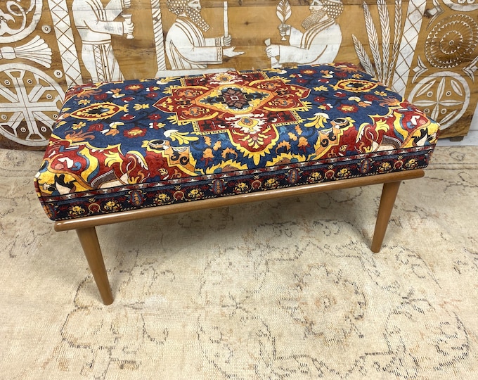 Handmade Ottoman, Bench, Custom Size, Turkish Rug Bench, Upholstered Bench, Boho Decor, Piano Seat, Dining Table Bench Bedroom Hallway Bench