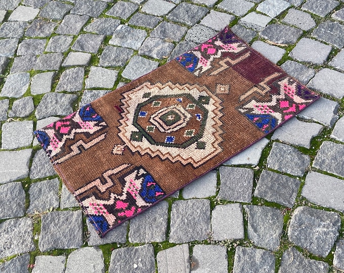 Rug kilim, Handmade small rug, Bohemian wool rug, Hand knotted rug, Bath rug, Doormats, Boho decor, Carpet | 45 x 73 cm = 1,4 x 2,3 ft