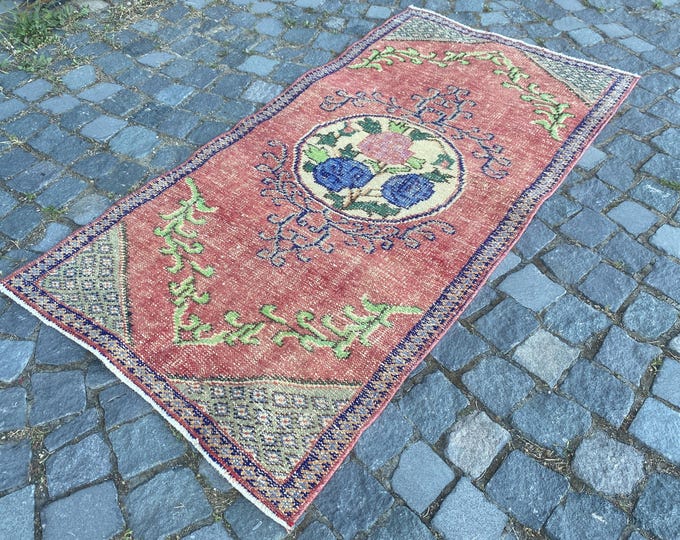Turkish rug, Vintage rug,  Area rug , Wool rug,  Boho decor, Handmade Carpet 111 x 204 cm = 3,6 x 6,6 ft