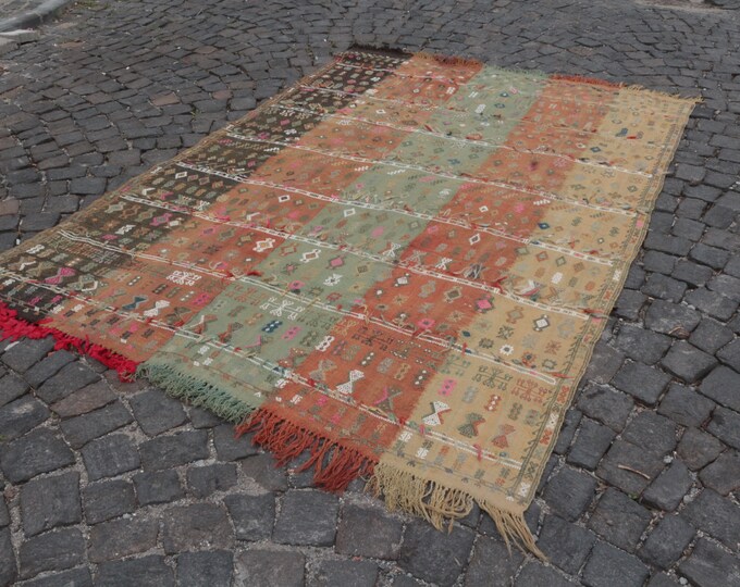 Vintage kilim, Turkish large Kilim, Turkish kilim rug, Kilim, Handmade kilim, Large kilim, Area wool kilim 192 x 280 cm = 6,2 ft x 9,1 ft