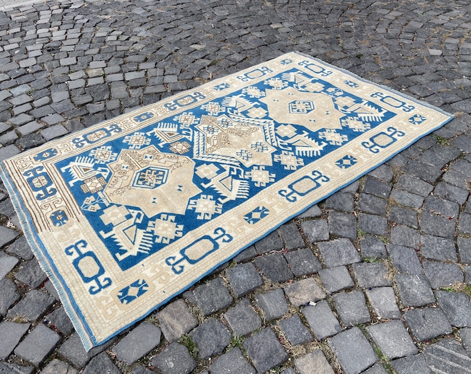 Turkish vintage rug, Handmade area rug, Handknotted wool rug, Organic rug, Carpet, Kitchen rug, Natural rug | 114 x 186 cm = 3,7 x 6,1 ft