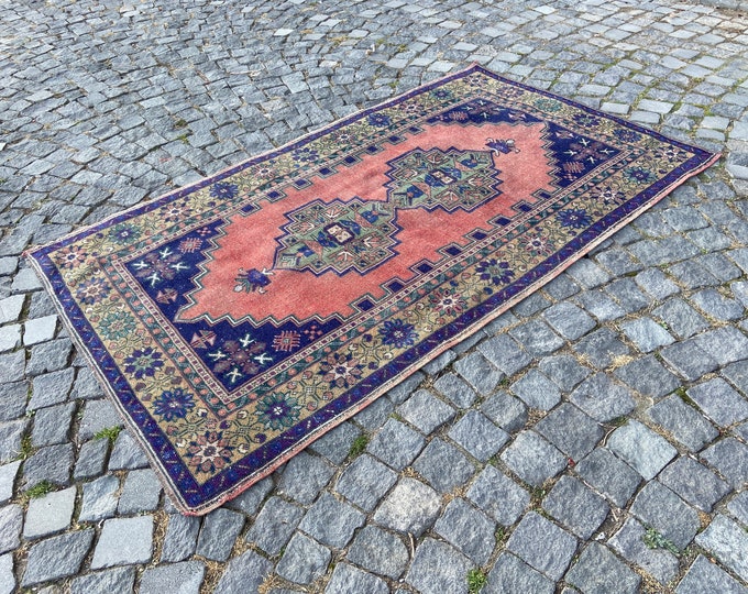 Turkish area rug, Home decor, Vintage wool rug, Handmade rug, Carpet, Kilim 118 x 197 cm = 3,8 x 6,4 ft