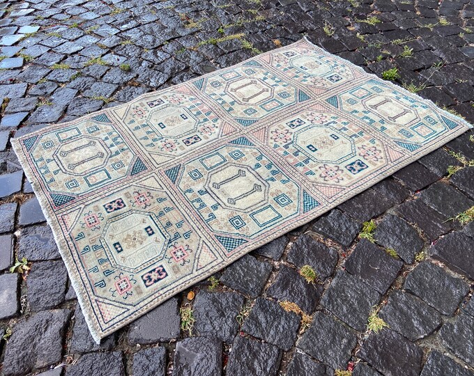 Oushak rug, Area Rug, Turkish rug, Home decor, Vintage rug, Wool rug, Handmade rug, Carpet, Kilim | 77 x 118 cm = 2,5 x 3,8 ft