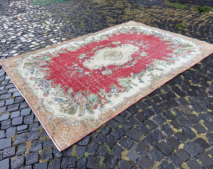 Oushak Rug, Handmade Wool Rug, Turkish Rug Large, Bohemian Rug, Carpet Kilim Rug, Vintage Rug, Area Rug,  206 x 294 cm = 6,7 x 9,6 ft