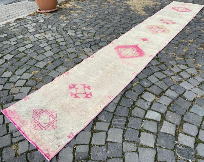 Home decor, Turkish vintage rug, Runner wool rug, Hallway rug, Handmade carpet, Kilim 65 x 416 cm = 2,1 x 13,6 f