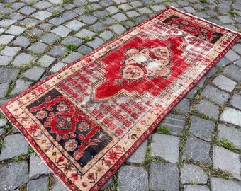 Organic rug, Turkish rug, Vintage rug, Runner rug, Ethnic rug, Wool rug, Carpet, Anatolian rug | 58 x 135 cm = 1,9 x 4,4 ft