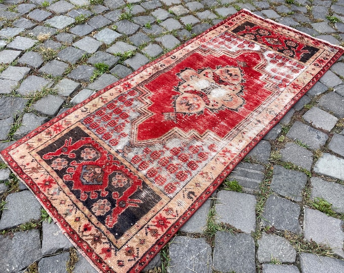 Organic rug, Turkish rug, Vintage rug, Runner rug, Ethnic rug, Wool rug, Carpet, Anatolian rug | 58 x 135 cm = 1,9 x 4,4 ft