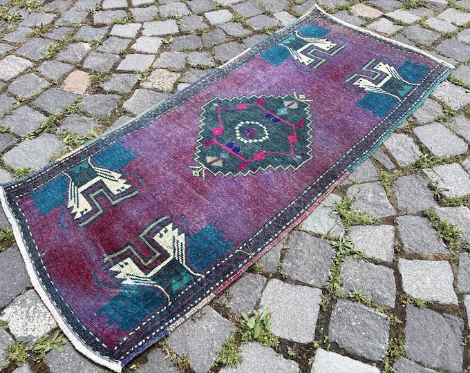 Tax Free Small Vintage Turkish Wool Rug, Entryway Doormat 1,7 x 3,9 ft