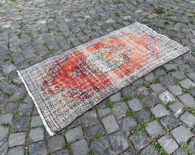 Bohemian area rug, Turkish vintage rug, Handmade wool  rug, Ethnic rug, Kitchen rug, Decor rug | 75 x 145 cm = 2,4 x 4,7 ft