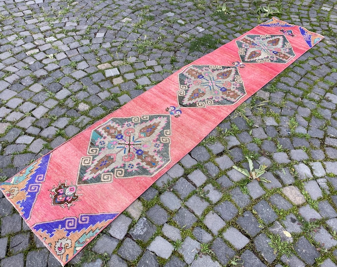 Runner Rug, Turkish rug, Vintage rug, Hallway rug, Wool rug, Handmade rug, Carpet, Kilim, Home decor | 61 x 302 cm = 2,0 x 9,9 ft