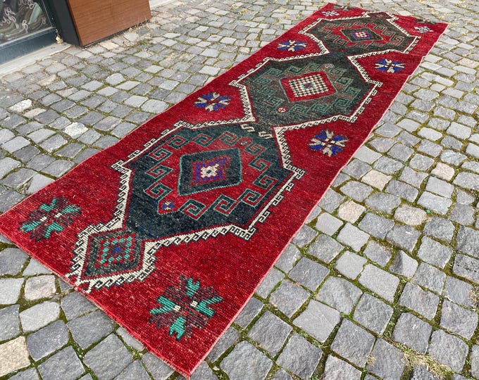 Turkish wool rug, Runner rug, Turkish rug, Vintage rug, Kitchen rug, Wool rug, Entryway rug, Natural dyed rug 97 x 302 cm = 3,1 x 9,9 ft