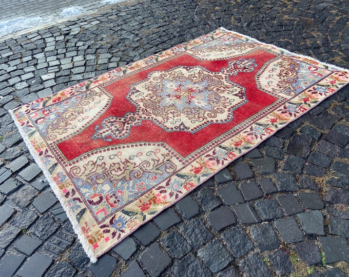 Oushak rug, Area Rug, Turkish rug, Home decor, Vintage rug, Wool rug, Handmade rug, Carpet, Kilim | 136 x 205 cm = 4,4 x 6,7 ft