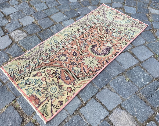 Turkish rug, Vintage rug, Small Rug, Home decor, Wool rug, Handmade rug, Carpet, Kilim | 42 x 93 cm = 1,3 x 3,0 ft