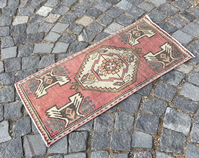 Small Rug, Turkish rug, Vintage rug, Doormat, Home decor, Wool rug, Handmade rug, Carpet, Kilim 43 x 95 cm = 1,4 x 3,1 ft