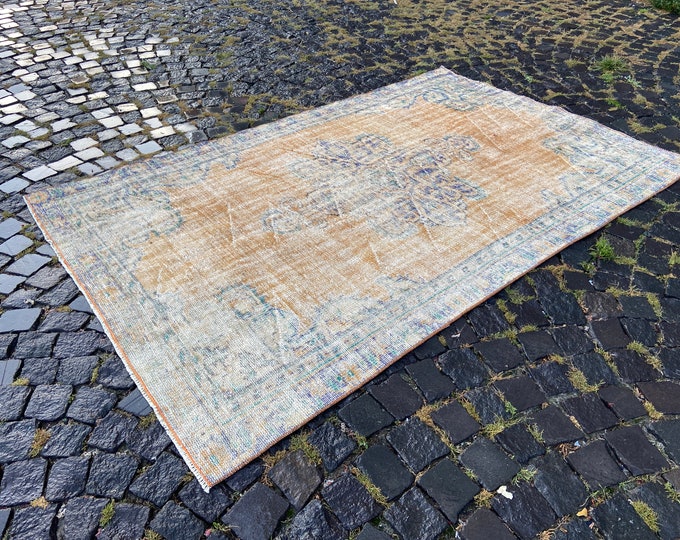 Orange large rug, Turkish vintage rugs, Bohemian wool rugs, Handmade rugs, Carpet, Kilim | 146 x 224 cm = 4,7 x 7,3 ft
