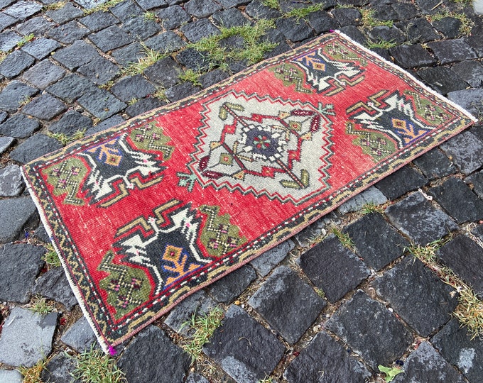 1,5 x 3,0 ft, Turkish rug, Vintage rug, Small rug, Doormat, Home decor, Wool rug, Handmade rug, Carpet, Kilim |  48 x 92 cm