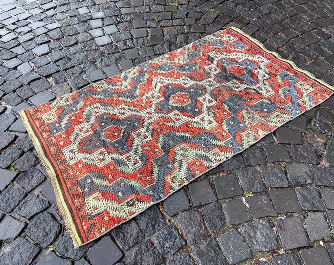 Vintage kilim, Area kilim, Turkish kilim, Home decor, Wool kilim, Handmade kilim, Carpet, Kilim | 87 x 152 cm = 2,8 x 4,9 ft