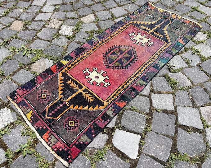 Tax Free 1,4 x 3,8 ft  Turkish vintage small rug, Handmade wool rug, Bohemian area rugs, Doormats, Carpet, Bath mats