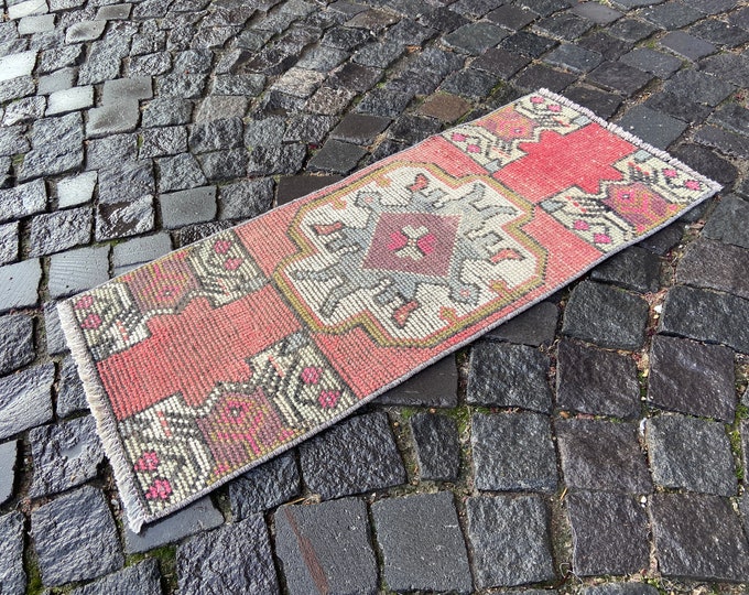 Small Rug, Turkish rug, Vintage rug, Doormat, Home decor, Wool rug, Handmade rug, Carpet, Kilim | 44 x 97 cm = 1,4 x 3,1 ft