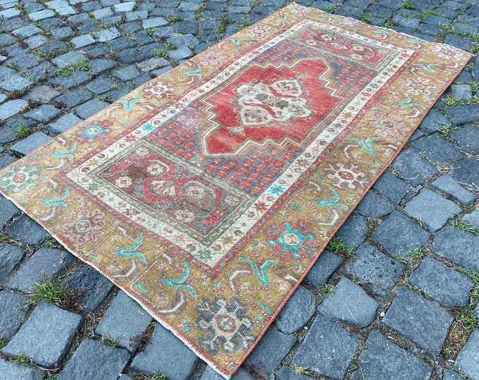 Natural dyed rug, Turkish rug, Area rugs, Vintage rugs, Kitchen rug, Decor rug, Turkish carpet | 85 x 146 cm = 2,7 x 4,7 ft