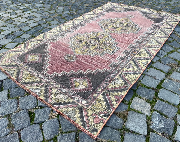 Handmade wool rug, Turkish vintage rug, Bohemian area rugs, Kitchen rug kilim, Decor carpet  4x6 ft