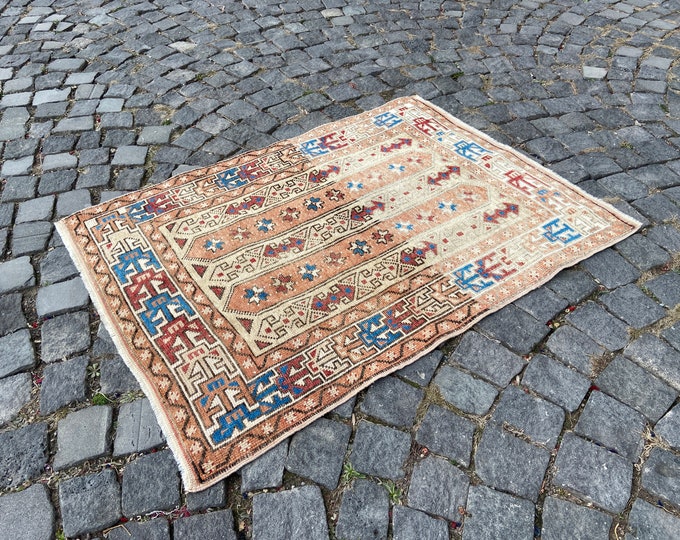 Geometric rug, Area Rug, Turkish rug, Home decor, Vintage rug, Wool rug, Handmade rug, Carpet, Kilim | 88 x 117 cm = 2,8 x 3,8 ft